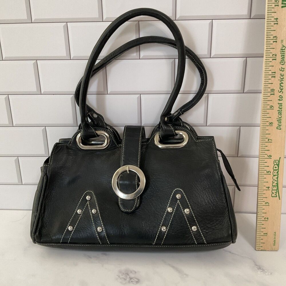 Womens Black Leather Purse.. Silver Hardware. 13” x 8.5”